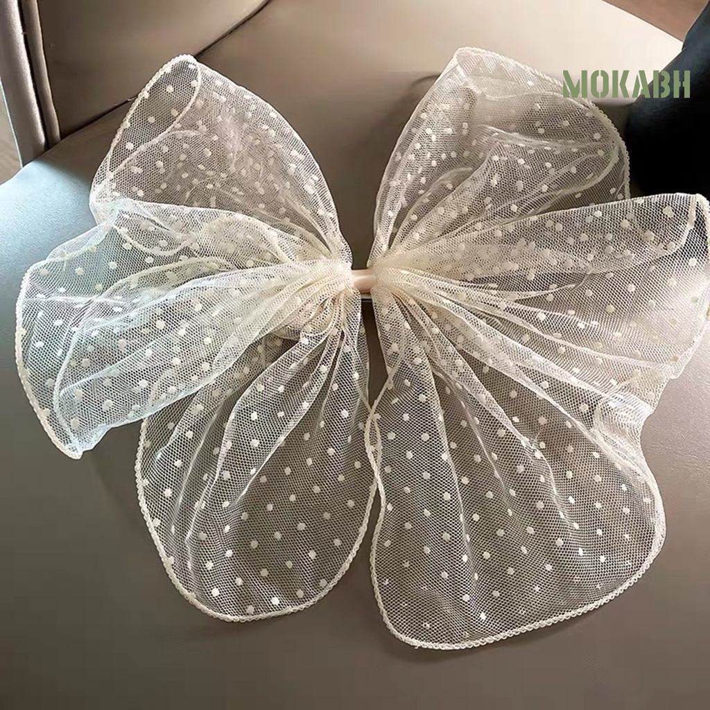 Kẹp Tóc Nơ Họa Tiết Chấm Bi Co Giãn Tốt Phong Cách Hàn Quốc Cho Nữ