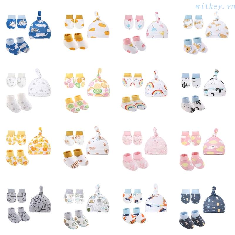Bộ Găng Tay + Mũ + Găng Tay Chống Cào Phong Cách Hoạt Hình Dễ Thương Cho Bé Sơ Sinh