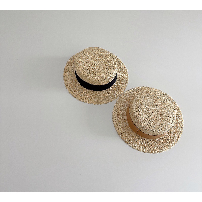 Mũ cói dây ruy băng viền lớn mùa hè cho bé
