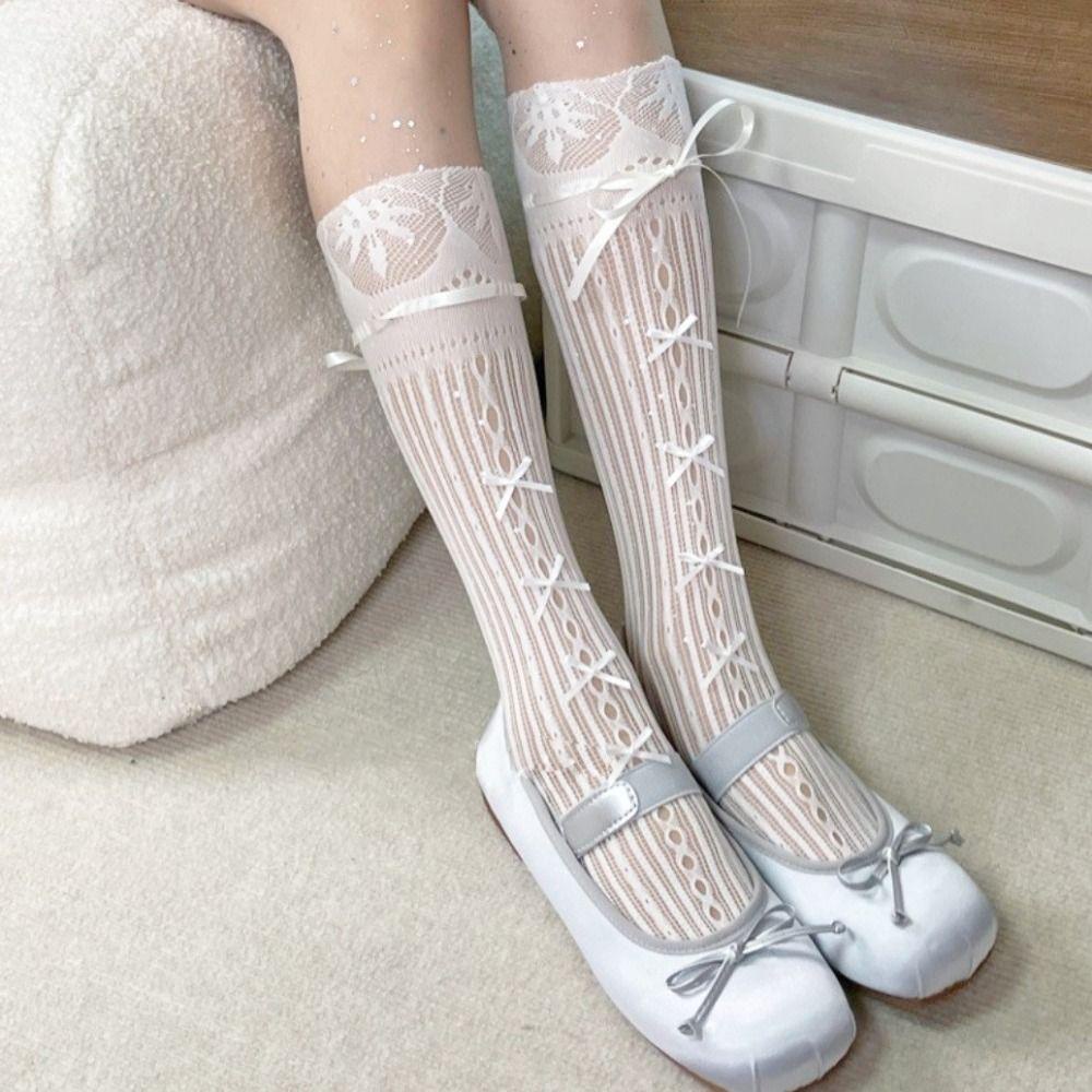 Fallforbeauty Vớ Ba Lê Phối Ren Lưới Rỗng Mềm Mại Khử Mùi Họa Tiết Kẻ Sọc Phong Cách Hàn Quốc Đáng Yêu Mùa Xuân Hè