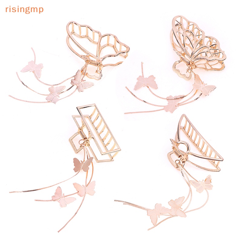 Kẹp Tóc Hình Bướm Lớn Màu Vàng Đính Ngọc Trai Phong Cách Vintage Thanh Lịch