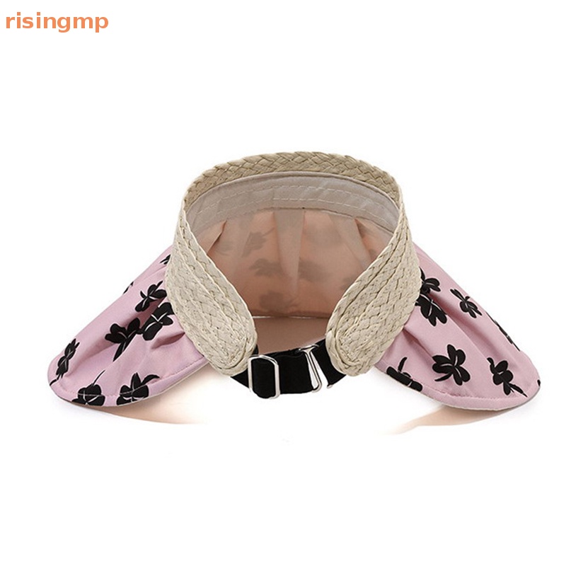 [risingmp] Mũ Vành Rộng Hở Chóp Hình Cỏ Bốn Lá Mùa Hè Có Thể Điều Chỉnh Keo Dán Màu Trắng Dành Cho Bạn Nữ Đi Biển Du