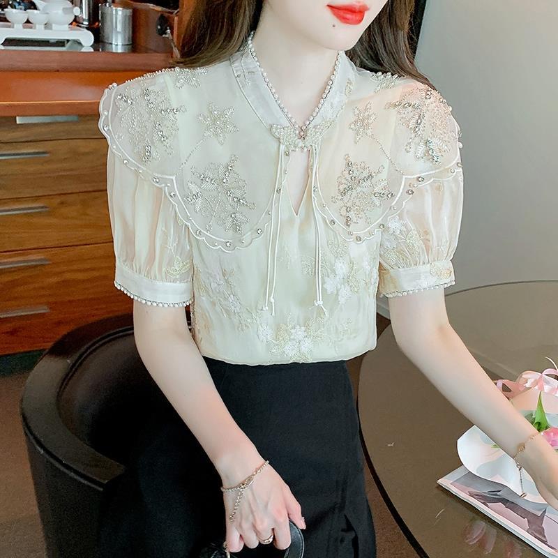 Áo Sơ Mi Ngắn Tay Họa Tiết Thêu Ba Chiều Phong Cách Mùa Hè Mới Cho Nữ D7T3