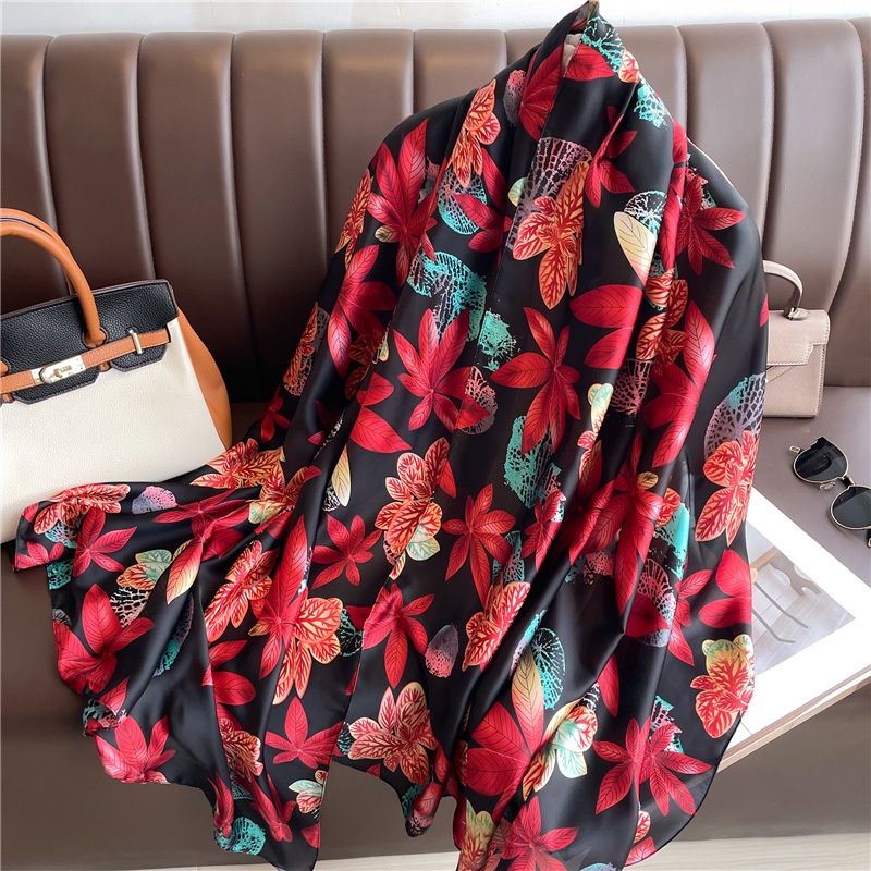 Khăn Choàng Lụa Chống Nắng Kích Thước Lớn 180 * 90CM In Họa Tiết Hoa Màu Gradient Thanh Lịch Cho Nữ