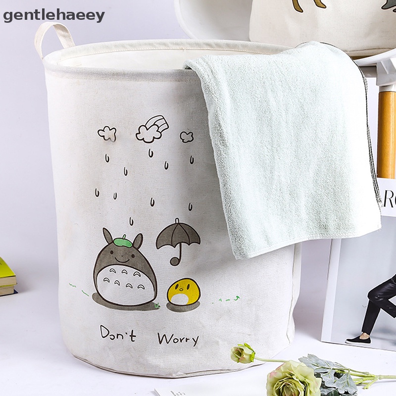 Giỏ Đựng Quần Áo Bẩn Bằng Vải Bạt Hình Trụ In Hoạt Hình Có Thể Gấp Gọn Kích Thước 15.7 * 19.7inch