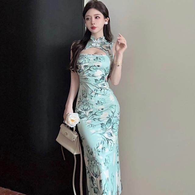 Sườn Xám Cách Tân Dáng Dài Ôm Eo Phong Cách Trung Hoa Mới Quyến Rũ Cho Nữ Lk0