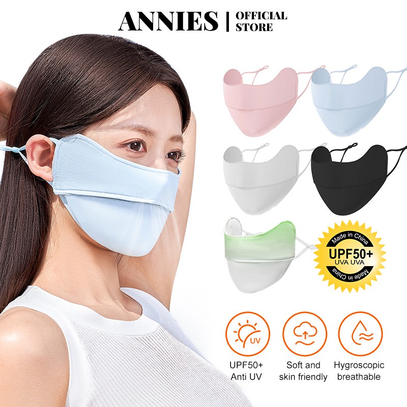 Khẩu trang ANNIES chống nắng và tia UV bằng lụa lạnh mỏng thoáng khí