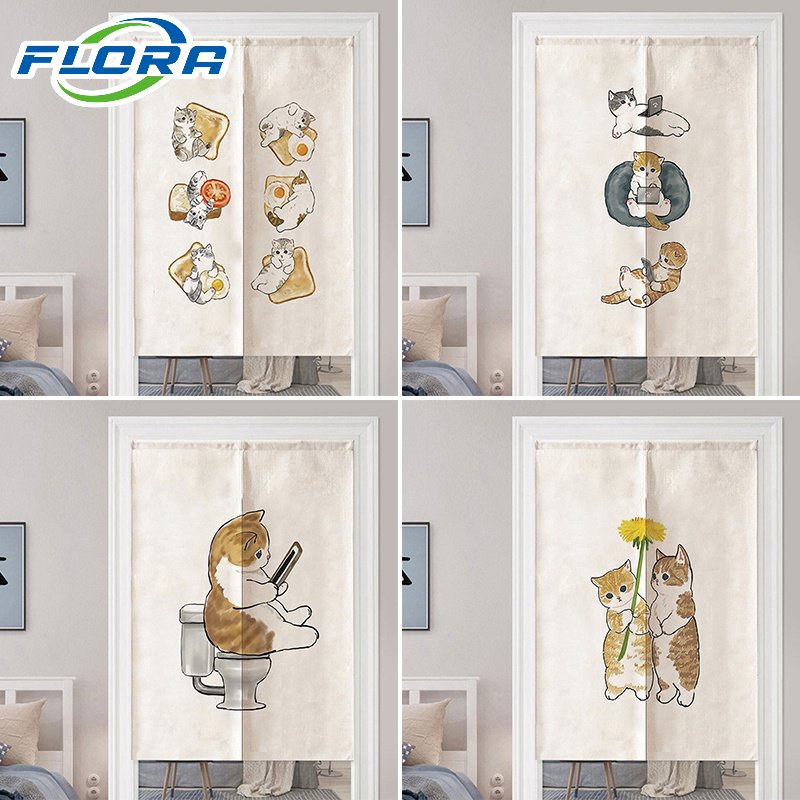 Rèm Cửa Họa Tiết Mèo Hoạt Hình Phong Cách Nhật Bản