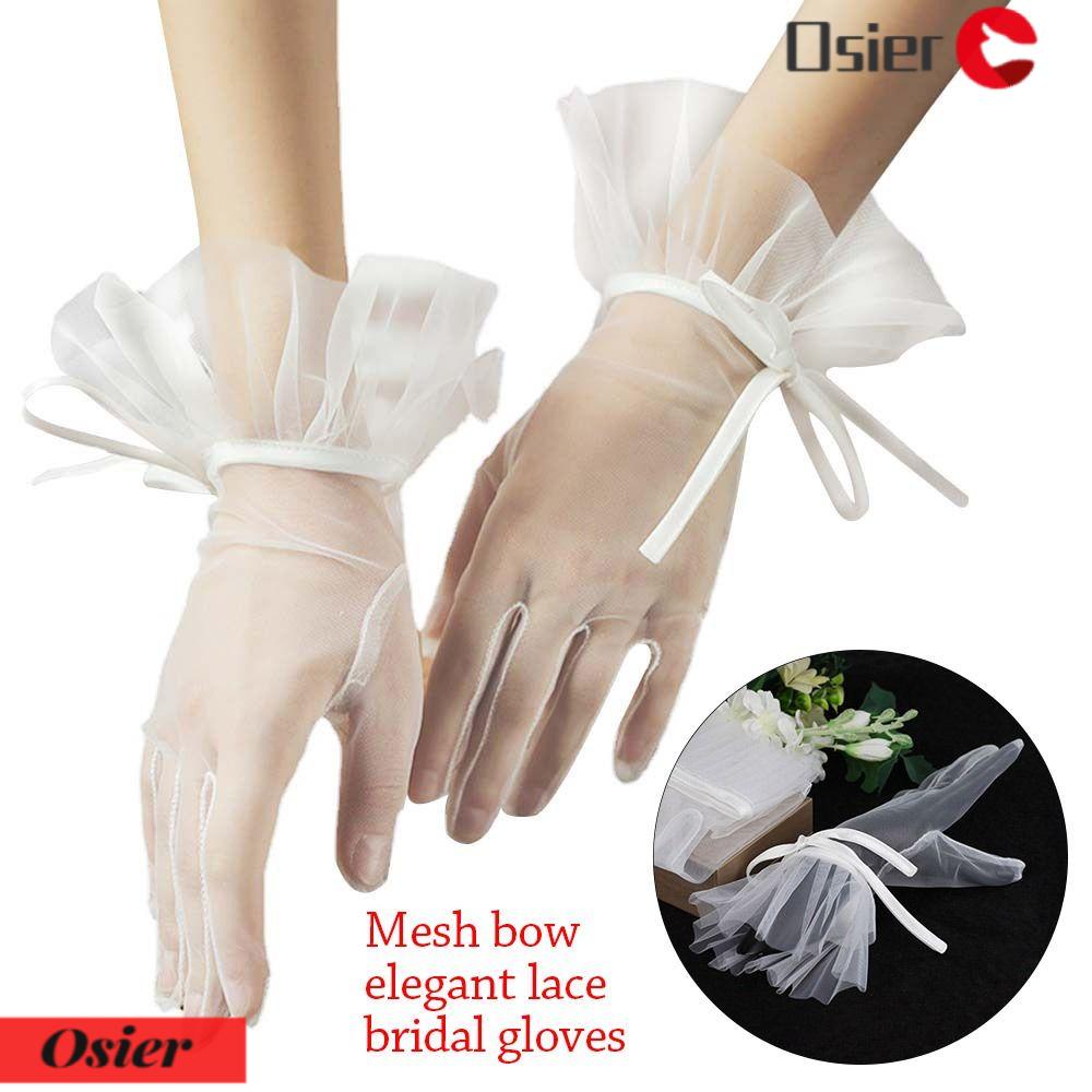 1 Găng Tay Vải Tuyn Đính Nơ Thời Trang Cô Dâu