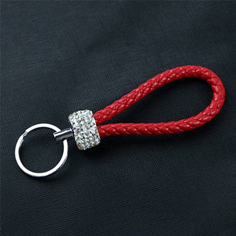 Diamond Studded by Hand Braided Rope Keychain Female Cute Car Key Pendant Home Key Ornament Key Ring Circle CAk7