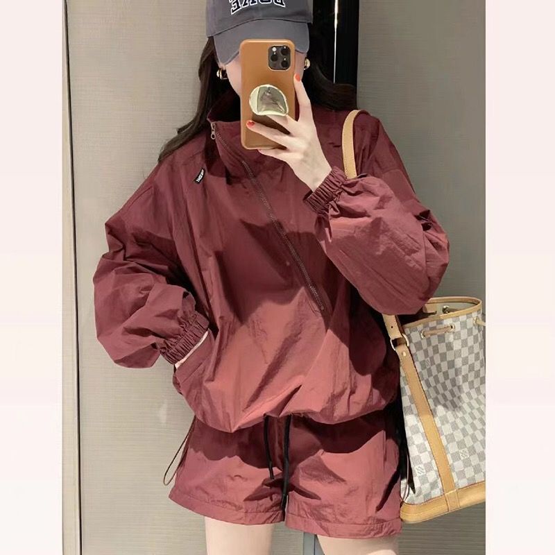 Set Đồ Thể Thao Hai Mảnh Áo Khoác Chống Nắng Dáng Rộng Phong Cách Mới Mùa Hè