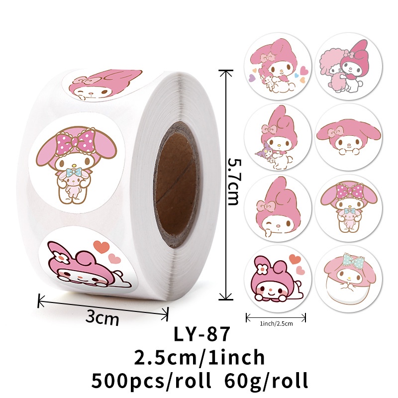 Sanrio Cuộn 500 Miếng Dán Tròn Họa Tiết Gấu Dâu Tây Dễ Thương