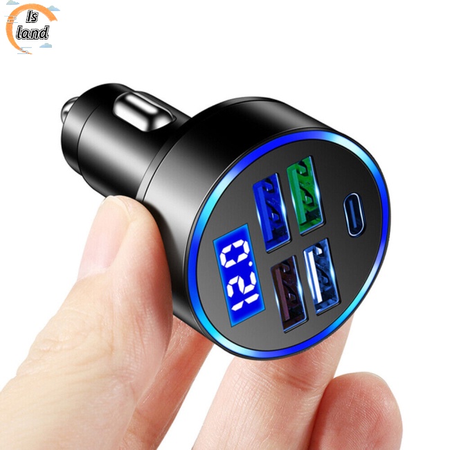 Bộ Sạc Nhanh 4 Cổng Usb Type-c Màn Hình Led Kỹ Thuật Số Hiển Thị Điện Áp 5 Trong 1 Chuyên Dụng Cho Xe Hơi