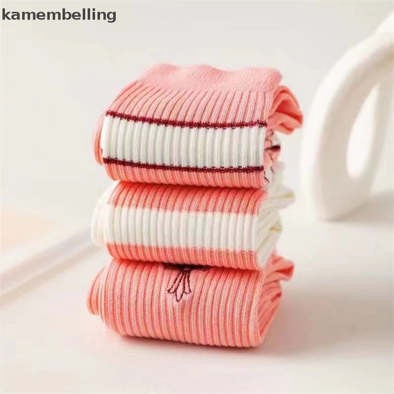 1 Đôi Vớ Mỏng Họa Tiết Sọc Ngang Màu Hồng Thời Trang Mùa Hè Cho Nữ