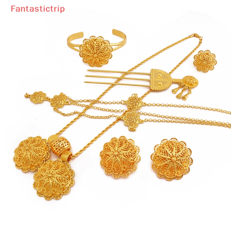 [Fantastictrip] Bộ Trang Sức Màu Vàng Đồng Châu Phi Mặt Vòng cổ Lớn Và Trang Sức Vòng Tay Kiểu Ý Cho Nữ Mới