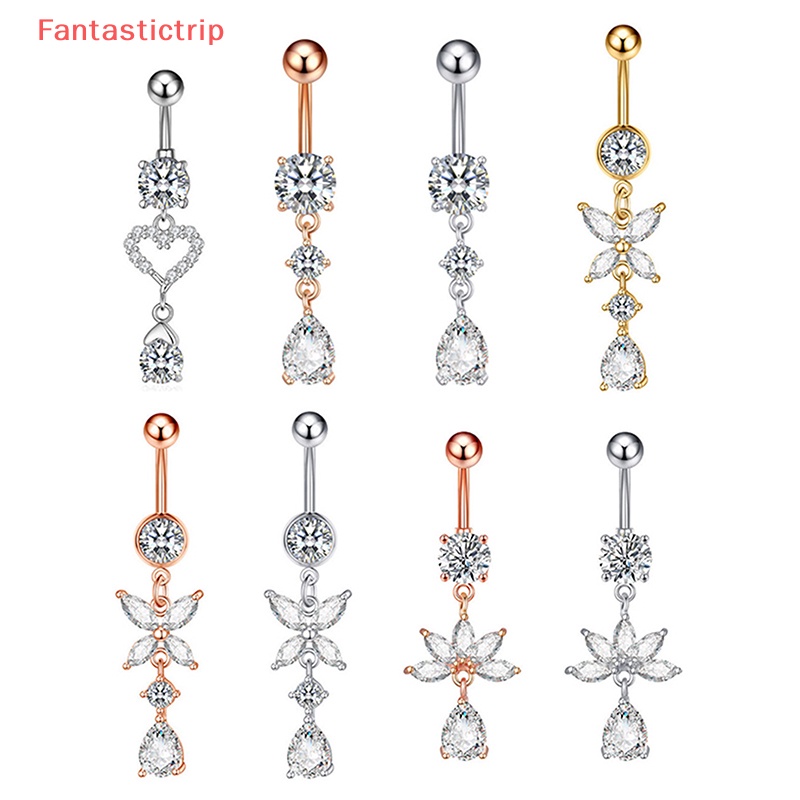 [Fantastictrip] Khuyên Rốn Bằng Thép Không Gỉ Dát Đá Zircon Hình Bướm Cho Nữ Mới