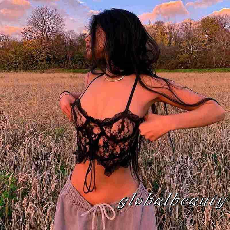 Áo Croptop Hai Dây Phối Ren Hoa Hở Lưng Thời Trang Mùa Hè Cho Nữ