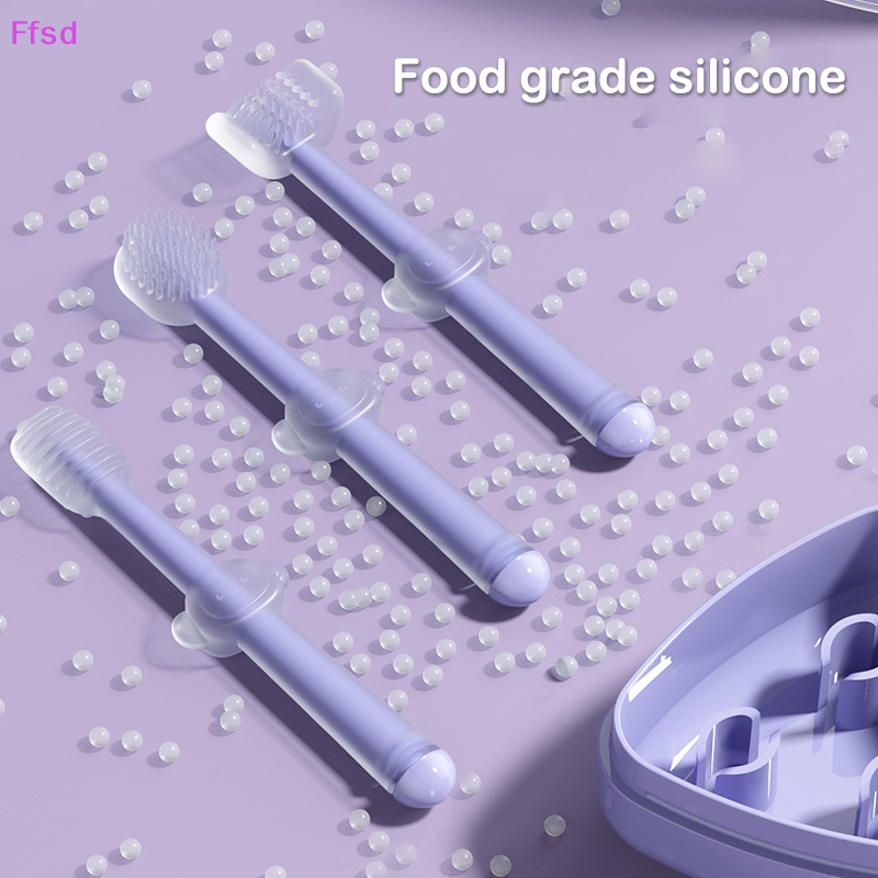 1 Hộp 3 Bàn Chải Đánh Răng / 0-1 Tuổi Bằng Silicon Cho Bé Sơ Sinh
