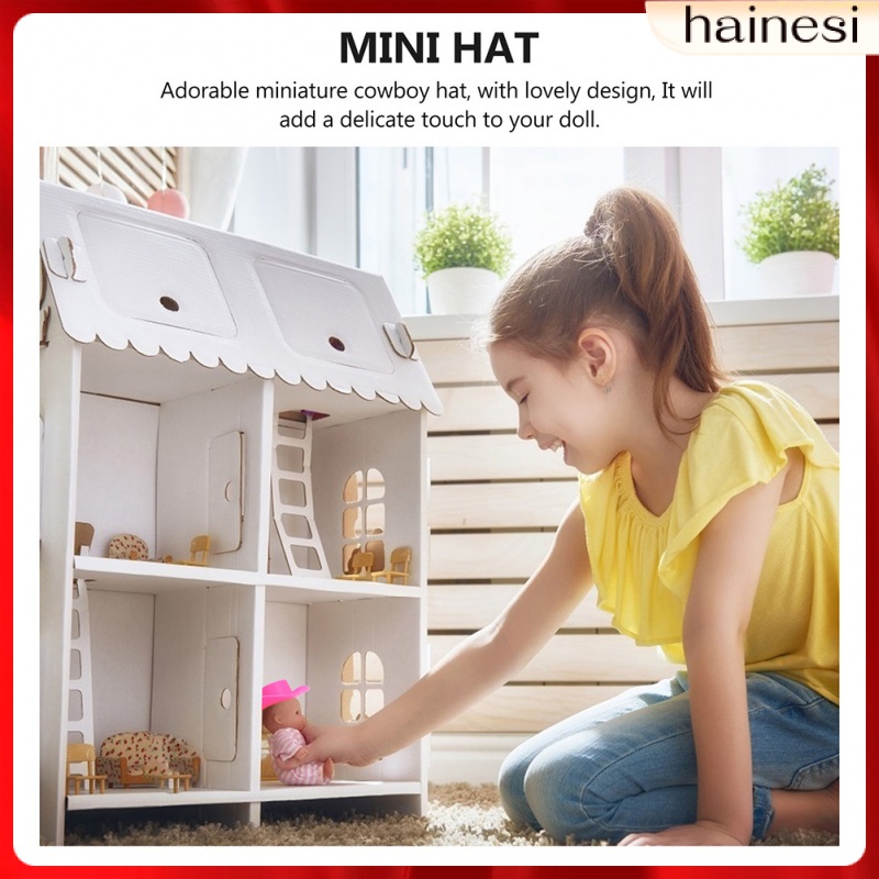 Set 40 Nón Cao Bồi Màu Trắng Đen Trang Trí Nhà Búp Bê