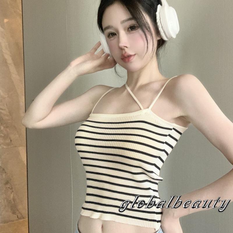 Áo Hai Dây Hở Lưng Họa Tiết Kẻ Sọc Thời Trang Mùa Hè Cho Nữ