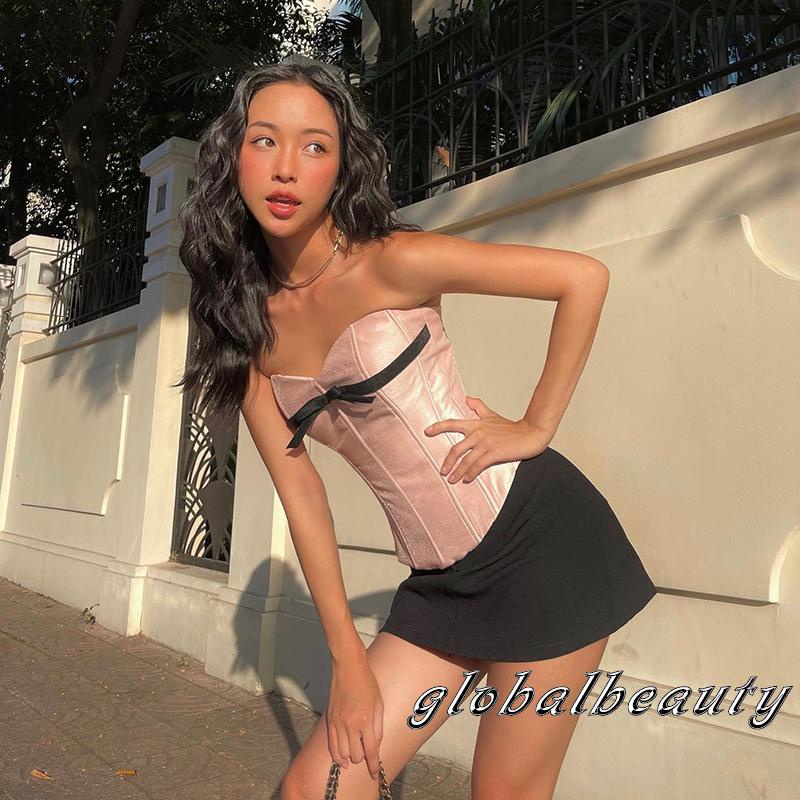 Áo Croptop Không Tay Hở Vai Màu Hồng Thời Trang Mùa Hè Cho Nữ