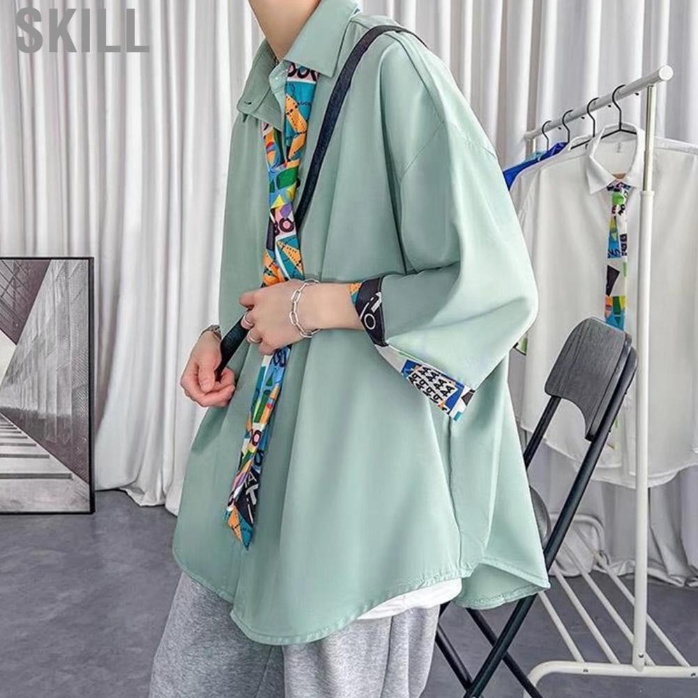 Skill Men Shirts  College Style Versatile Skin Friendly Single Breasted Shirt Simple for Outdoor School