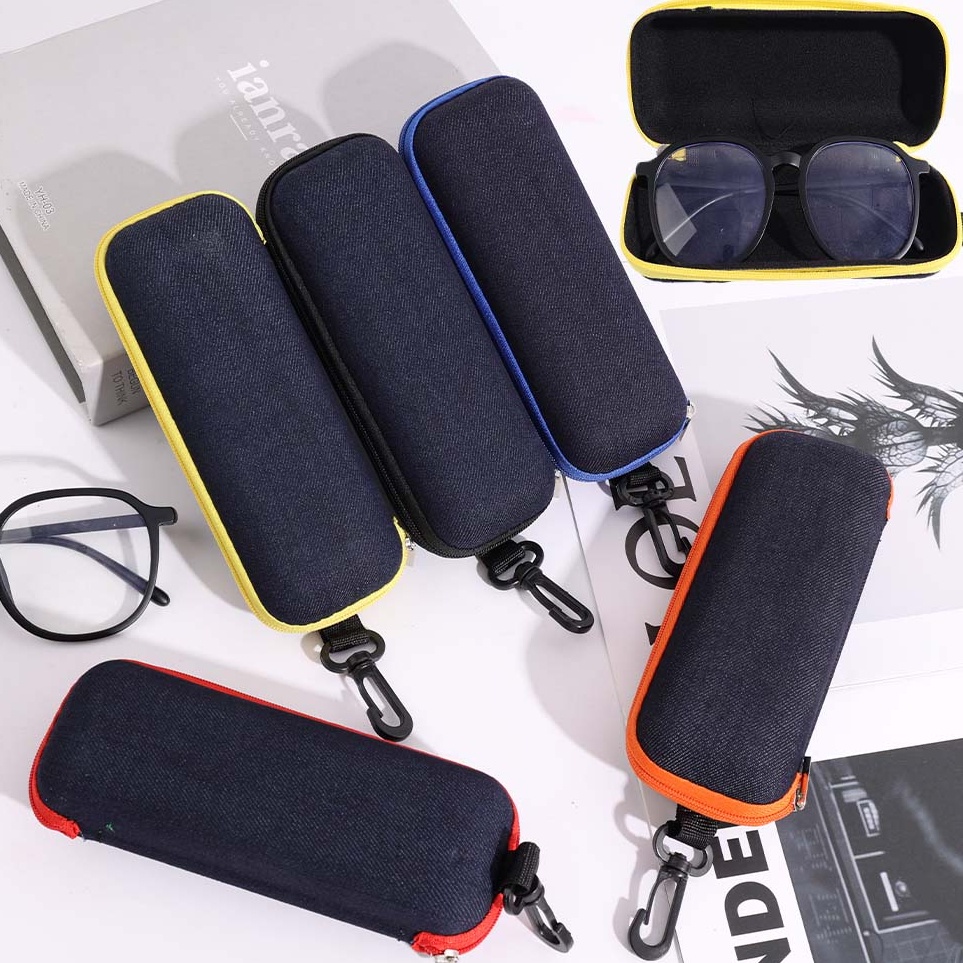 1 Hộp Đựng Mắt Kính Bằng EVA Denim Có Khóa Kéo Chống Áp Lực Thời Trang