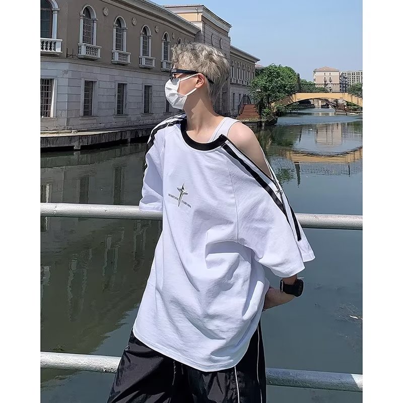 Áo Thun Tay Ngắn Dáng Rộng Phối Khóa Kéo Kim Loại Phong Cách Đường Phố Mỹ 2023 Cho Cặp Đôi