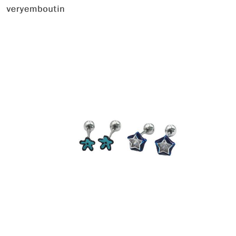 1 Đôi Bông Tai Đính Đá Zircon Hình Hoa / Ngôi Sao Dễ Thương Dành Cho Nữ