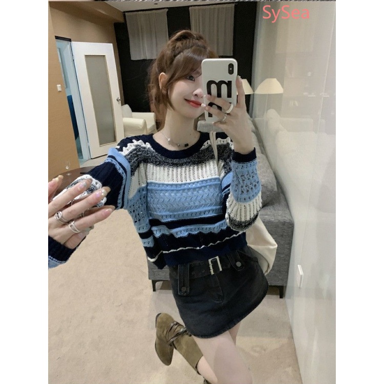 Áo Dệt Kim Tay Dài Họa Tiết Kẻ Sọc Thời Trang Mùa Hè Cho Nữ