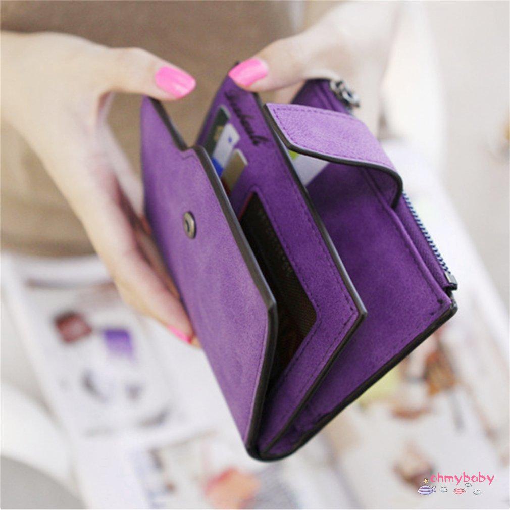 [OMB] Thiết Kế Vintage Dây Kéo Khóa Cài Ví Nữ Da Đồng Xu Thẻ Ngắn Clutch Mờ [Z/14]