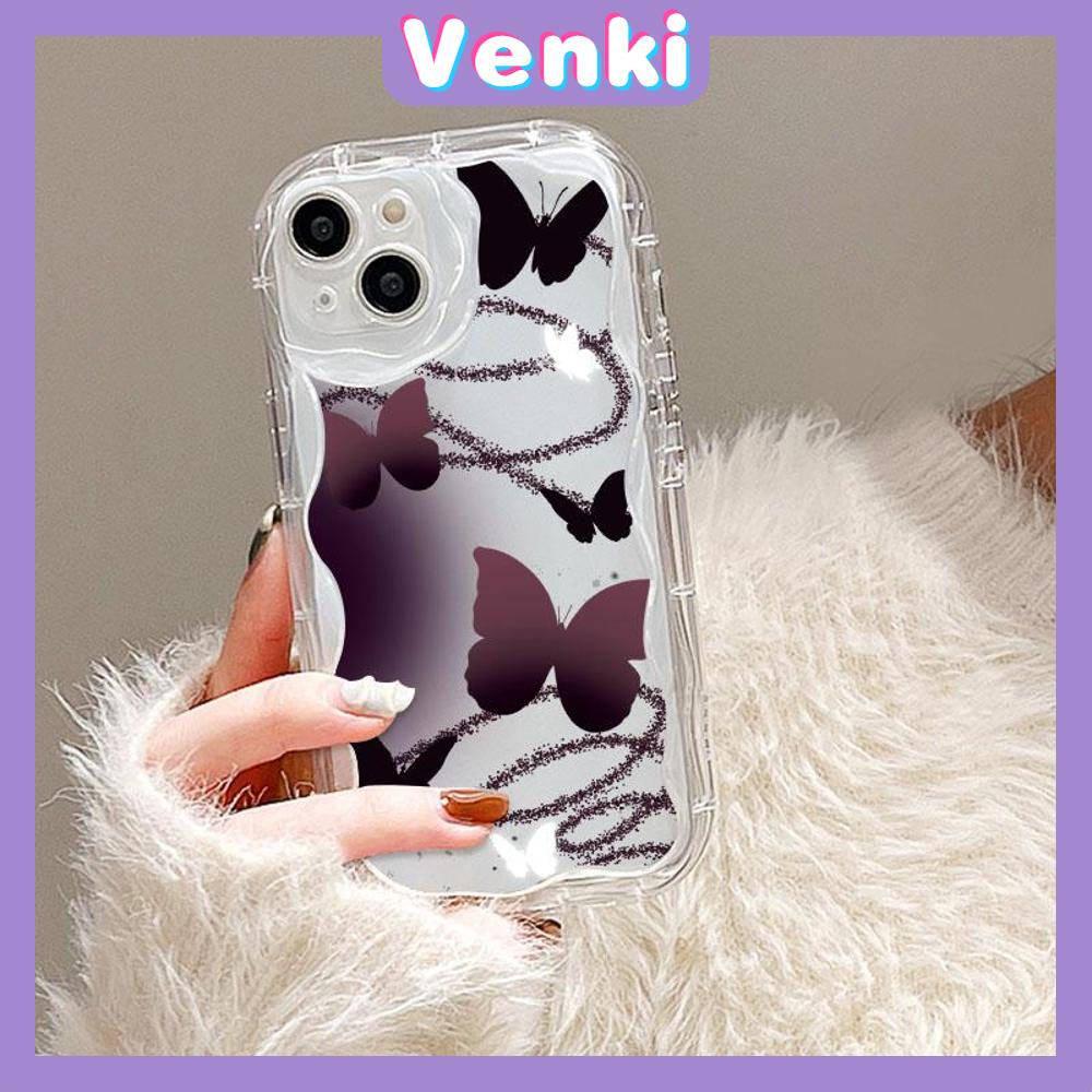 VENKI - Dành Cho Ốp Lưng iPhone 11 Ốp Viền Cong Dạng Sóng Trong Suốt TPU Túi Khí Chống Sốc Ốp Máy Ảnh Hình Bướm Màu Đen Gradient Đơn Giản Tương Thích Với iPhone 14 13 Pro max 12 Pro Max xr xs 7 8