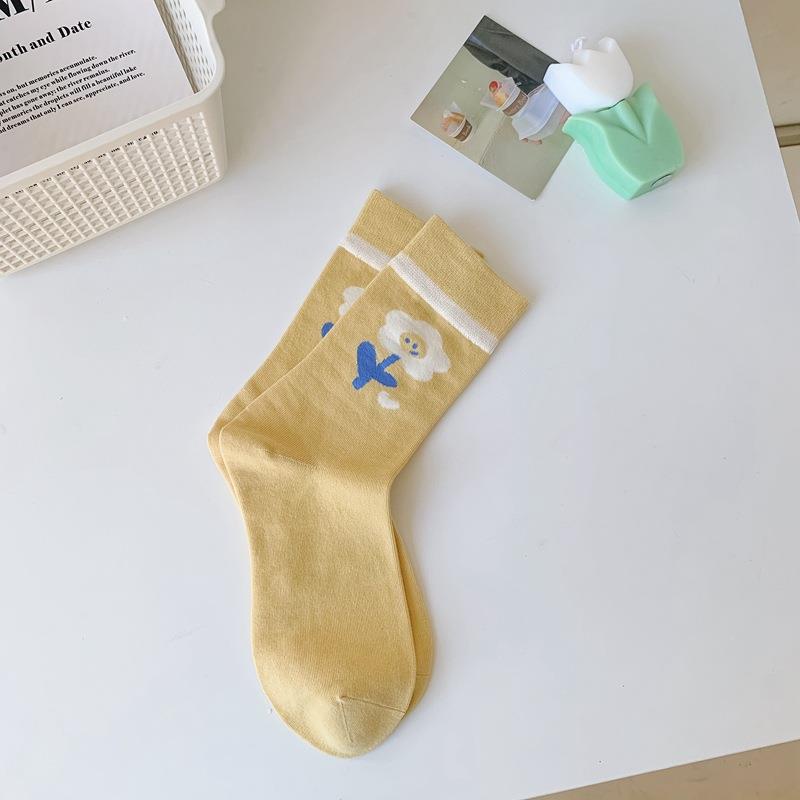 Vớ Cotton Cổ Cao Thoáng Khí In Họa Tiết Hoa Tươi Mới Thoáng Khí Thời Trang Cho Nữ