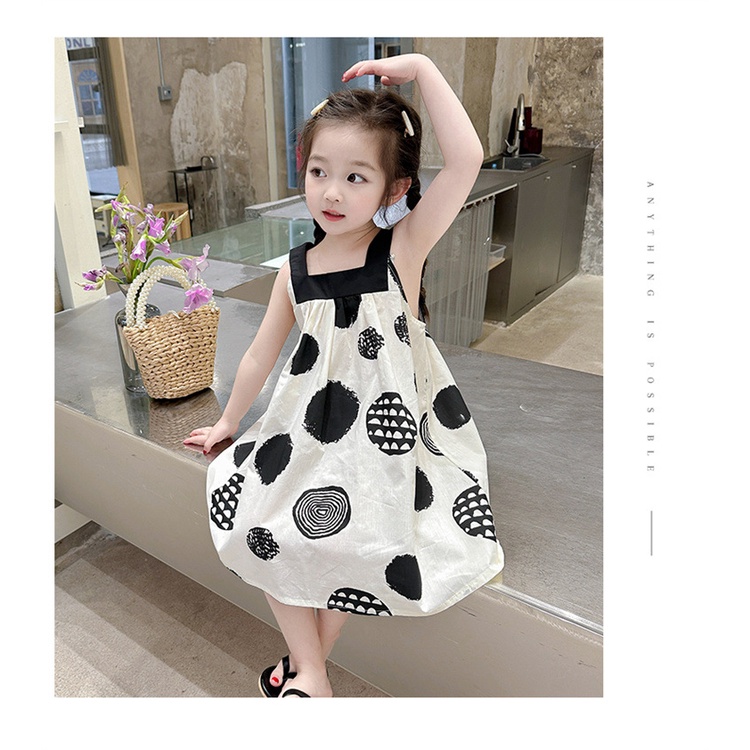 Đầm Sát Nách Mùa Hè Màu Trắng Đen Phong Cách Graffiti Hợp Thời Trang Cho Bé Gái