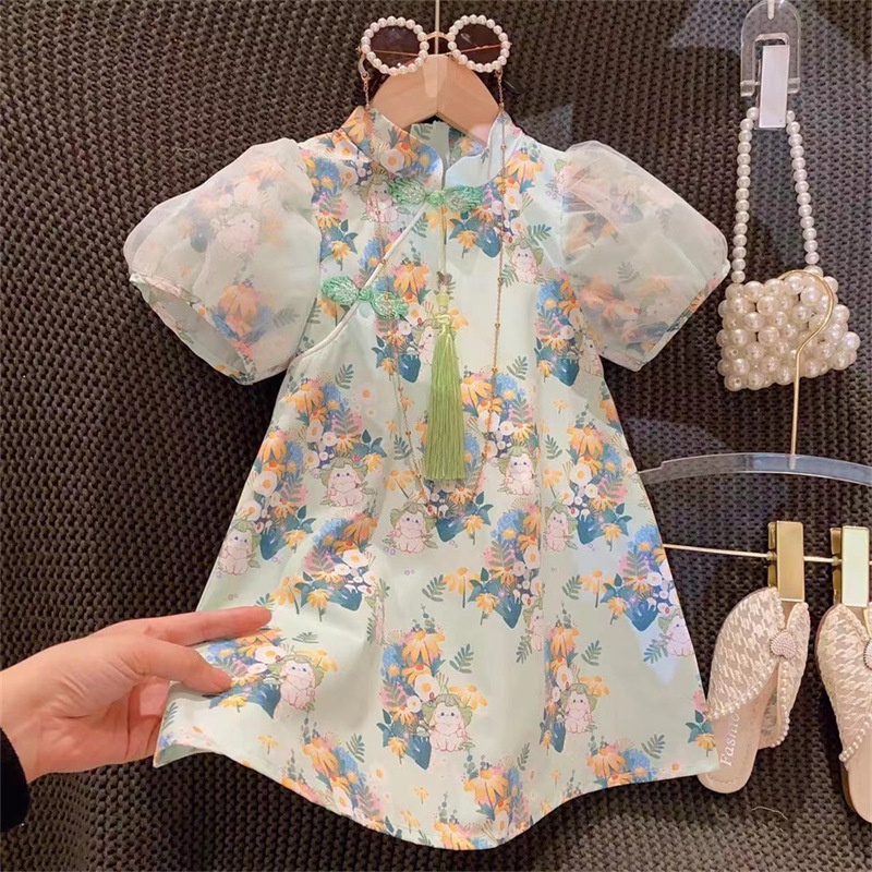 Đầm Sườn Xám Tay Ngắn In Họa Tiết Hoạt Hình Phong Cách Hàn Quốc Thời Trang Mùa Hè Xinh Xắn Cho Bé Gái