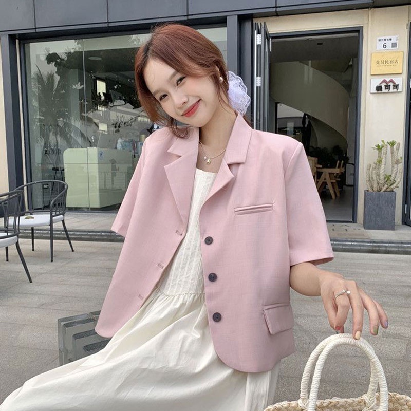 Xin LAN YA SHE Áo Khoác Blazer Ngắn Tay Đơn Giản Thời Trang Hàn Quốc Cho Nữ