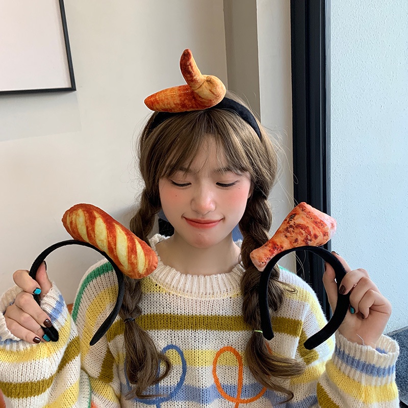 Băng Đô Cài Tóc Hình Đôi Cánh Gà Nhồi Bông 3D Sáng Tạo Vui Nhộn