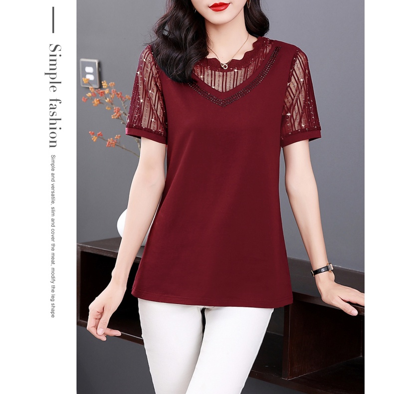 Áo Thun Tay Ngắn Phối Lưới 6 Màu Plus Size Cho Nữ