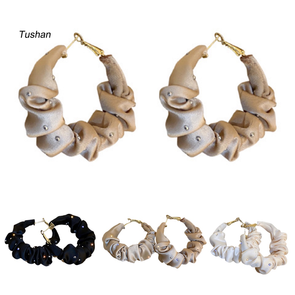 1 Đôi Bông Tai Hình Chữ C Đính Đá Lấp Lánh Thời Trang