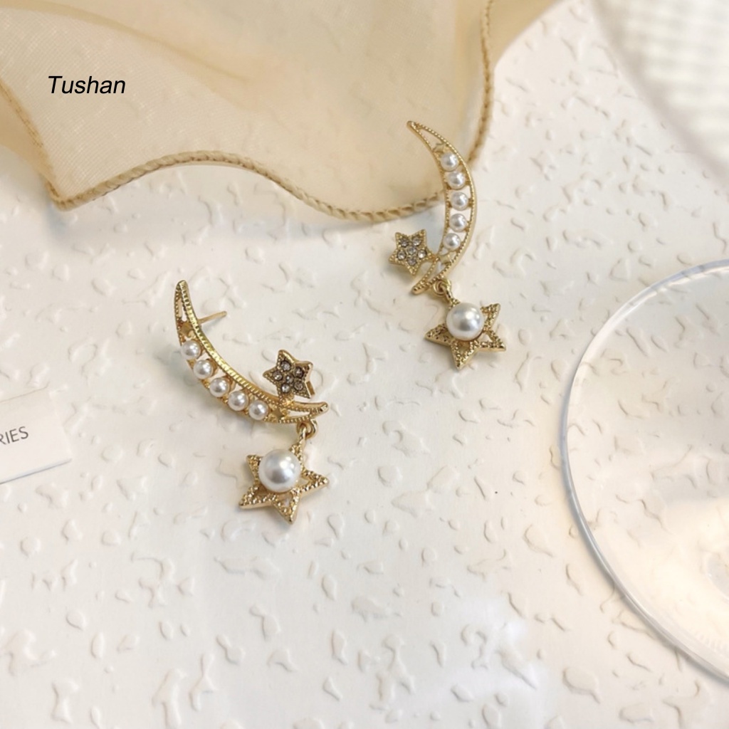 1 Cặp Bông Tai Tua Rua Hình Trăng Sao Tối Giản Cho Tiệc Tùng [Ts] 1 Cặp