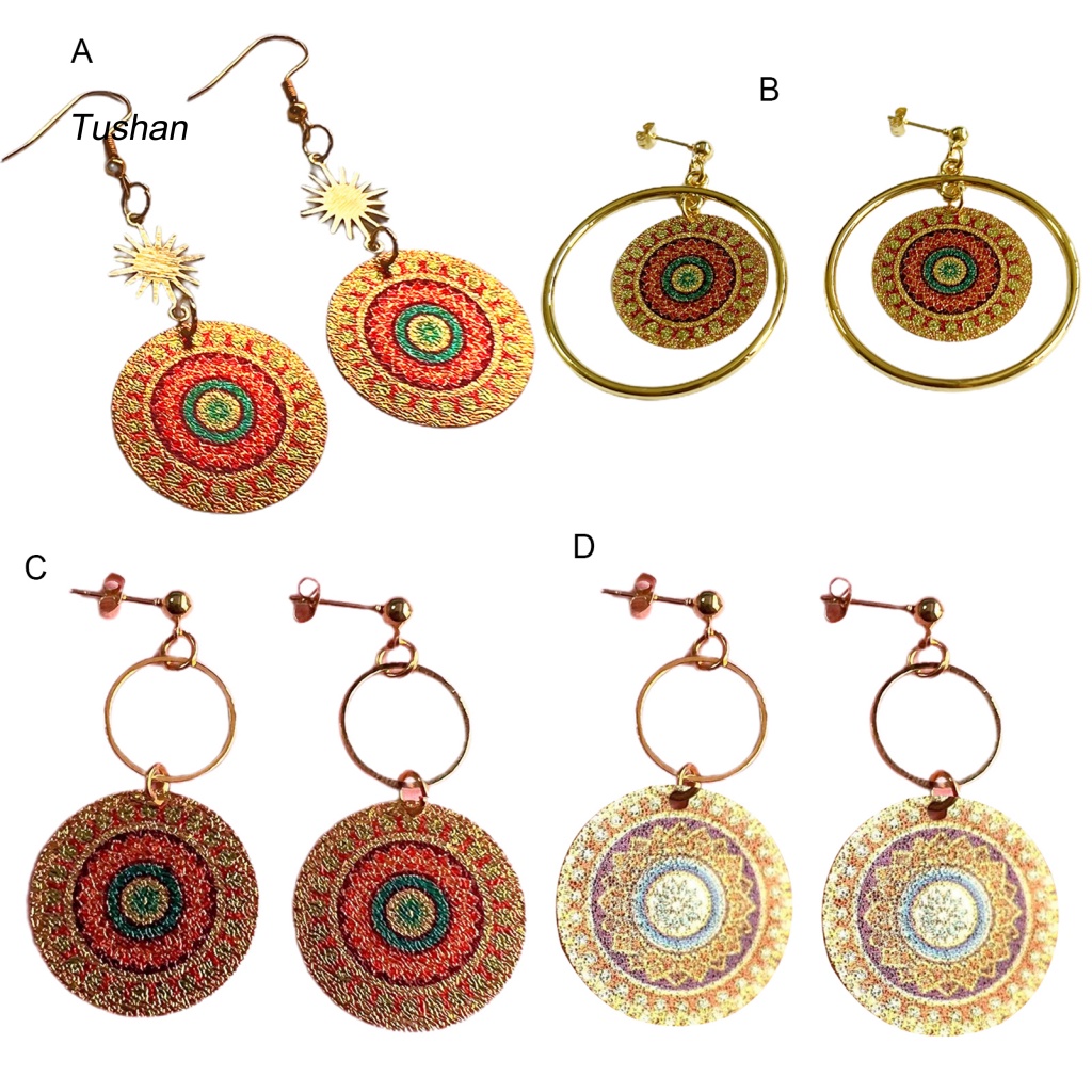 1 Đôi Bông Tai Hình Tròn Mạ Điện Họa Tiết Hình Học Phong Cách Vintage Dành Cho Nữ