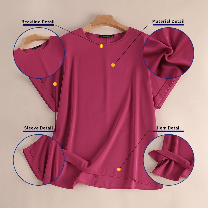ZANZEA Áo Kiểu Tay Phồng Cổ Tròn Màu Trơn Thời Trang Hàn Quốc Cho Nữ