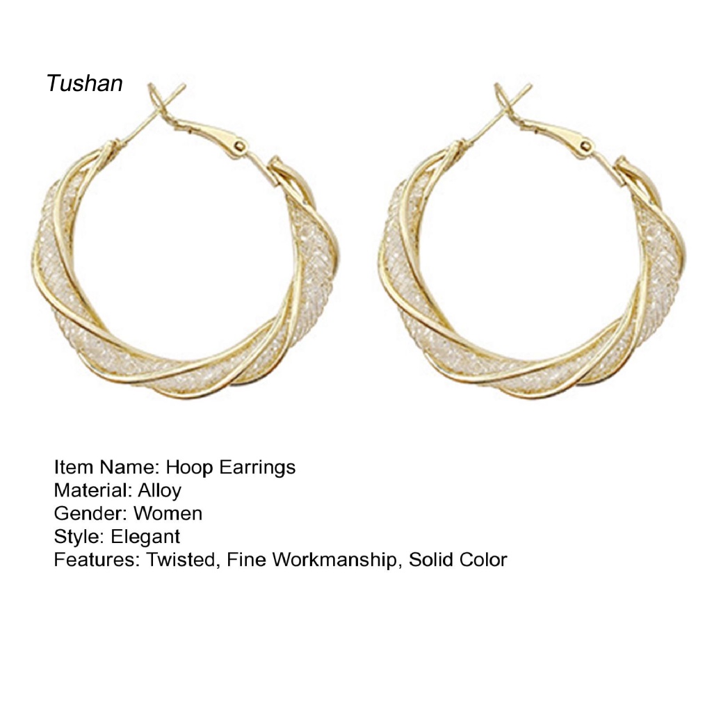 1 Đôi Bông Tai Tròn Dạng Xoắn Bằng Kim Loại Thời Trang