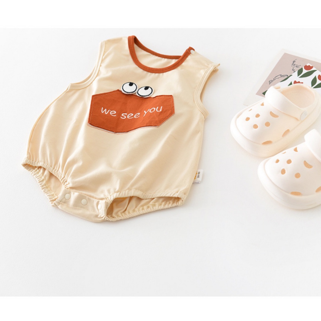 Áo Liền Quần Sát Nách Bằng Vải Cotton In Họa Tiết Hoạt Hình Và Chữ Thời Trang Mùa Hè Cho Bé Trai Và Gái 0-2 Tuổi