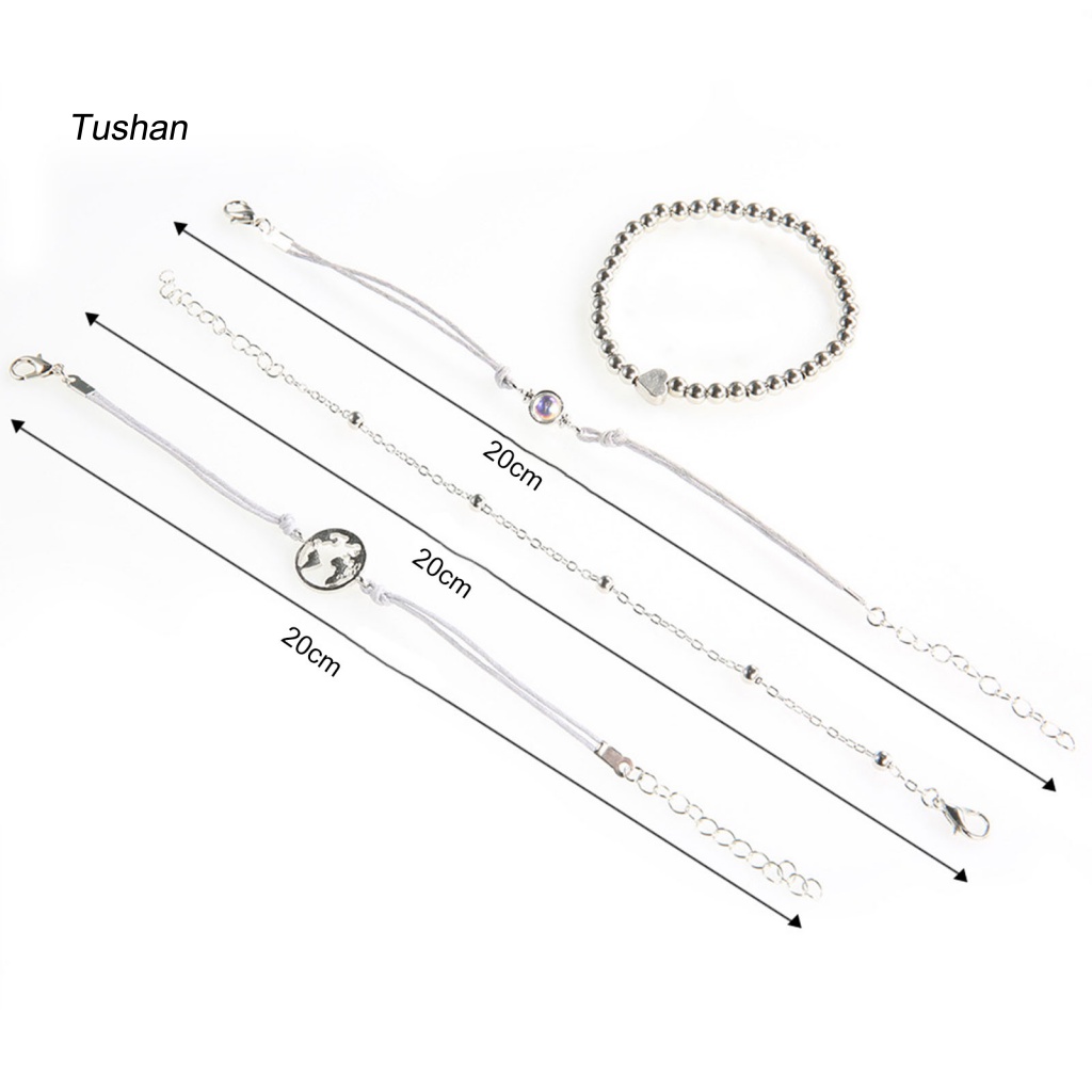 Bộ 4 Vòng Tay Hình Trái Tim Phong Cách Boho Thời Trang Cho Nữ