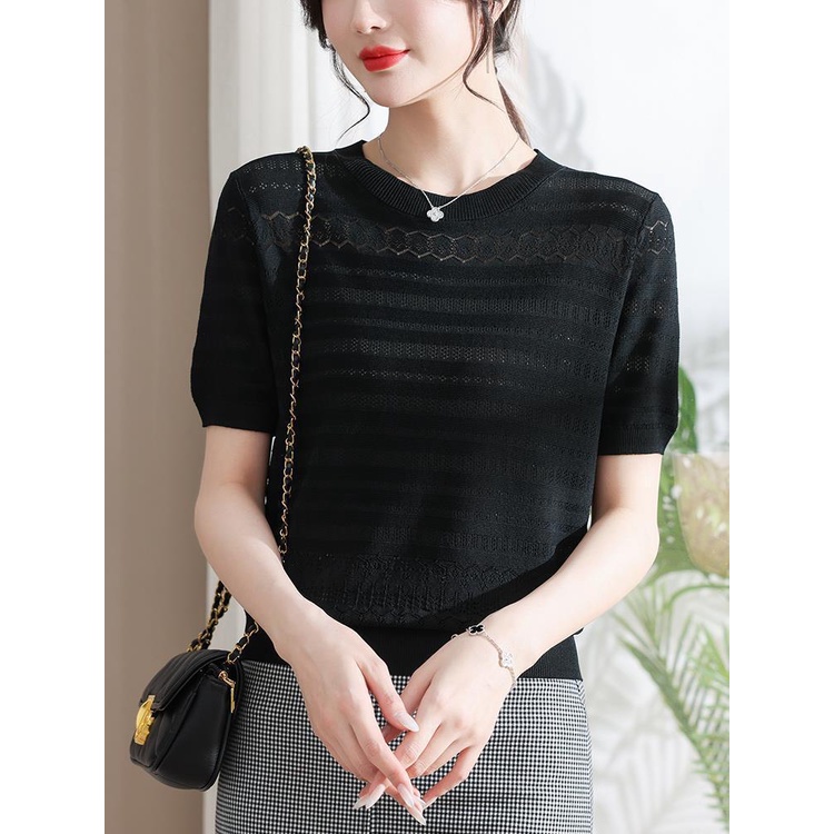 Áo Thun Lụa Lạnh Mỏng Dáng Rộng Ngắn Tay Thời Trang Mùa Hè