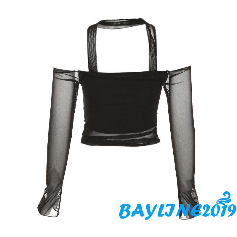 Áo Lưới Trễ Vai Dài Tay Phong Cách Đường Phố Gợi Cảm Dành Cho Nữ