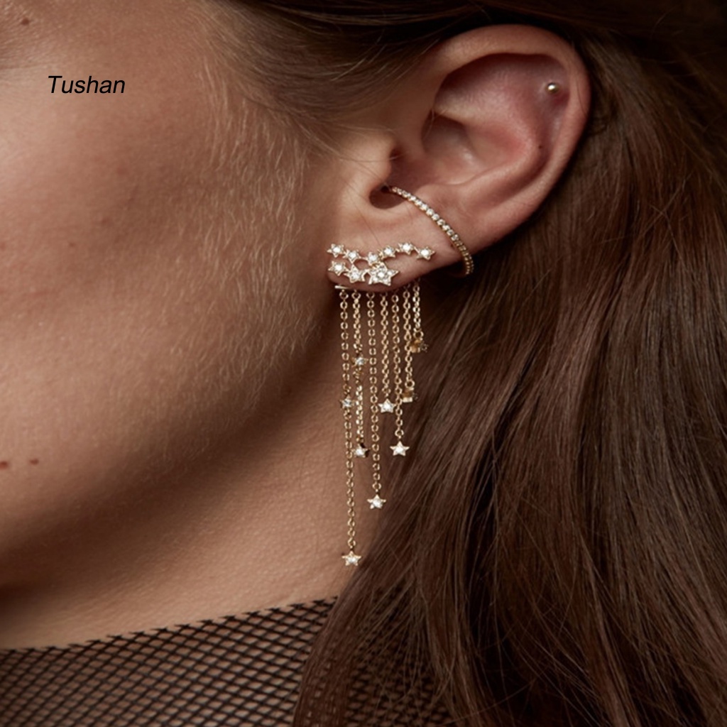 [Ts] 1 Cặp Bông Tai Dạng Chuỗi Dài Hình Ngôi Sao Lấp Lánh Quyến Rũ Cho Nữ Dự Tiệc