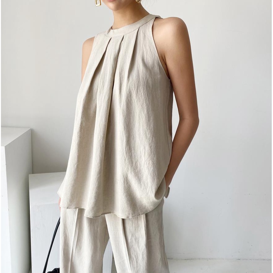 SUXI Áo Thun Không Tay Dáng Rộng Màu Sắc Đơn Giản Phong Cách Vintage Hàn Quốc