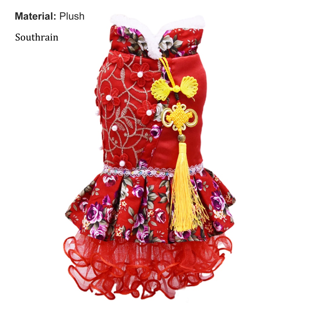 Đầm Hóa Trang Vải Tuyn Mềm Phối Tua Rua In Hoa Dễ Thương Cho Thú Cưng